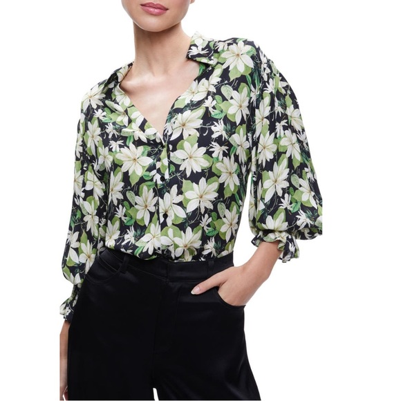 NWT💕Alice + Olivia Julius Floral Print Blouse Size S - Picture 15 of 15